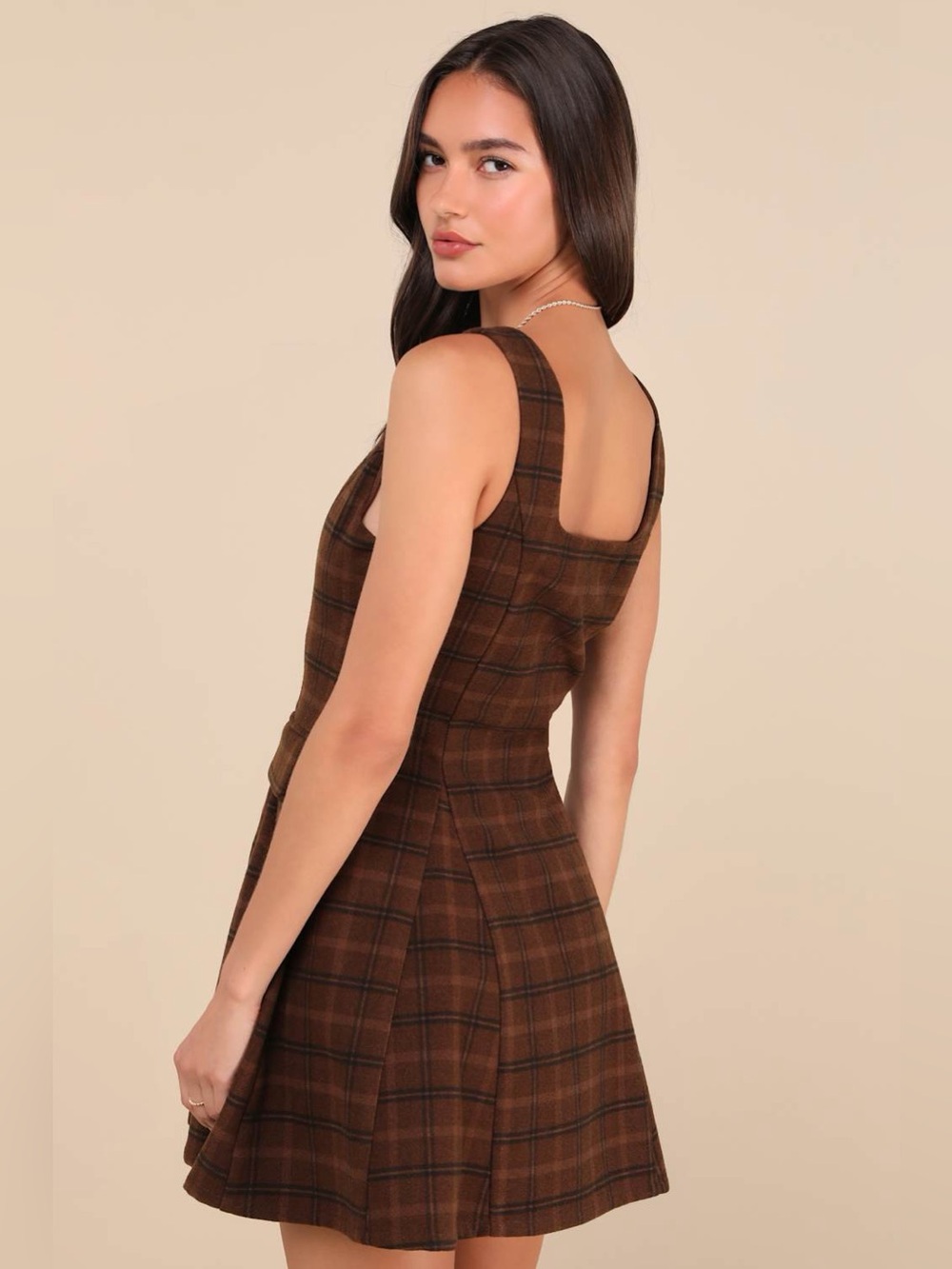 Lulus Autumn Approach Brown Plaid Sleeveless Button-Up Mini Dress Womens Size S - Picture 2 of 11